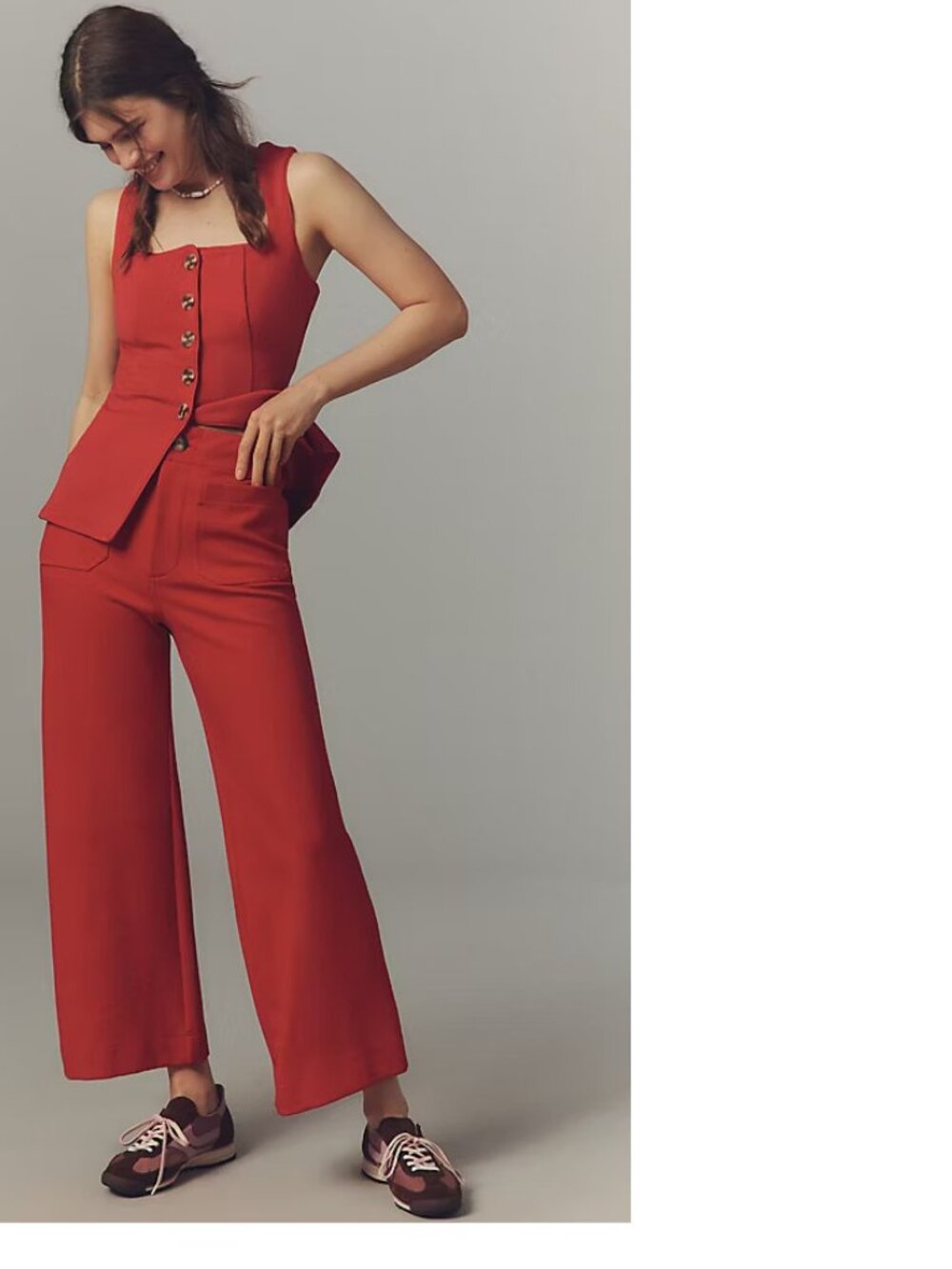 Anthropologie Maeve Colette Knit High-Rise Wide-Leg Cropped Pants 28 new red